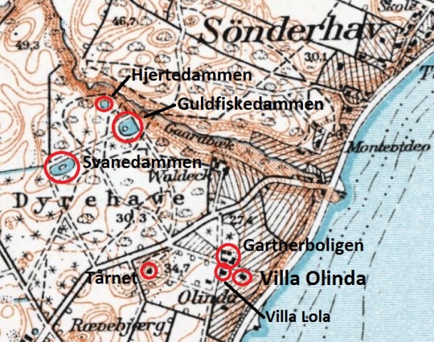 Detailkort. Dr. Werner Best. Villa Olinda. Villa Lola. Kollund Østerskov. Sønderhav. 2. verdenskrig. www.avlg.dk. Martin Reimers